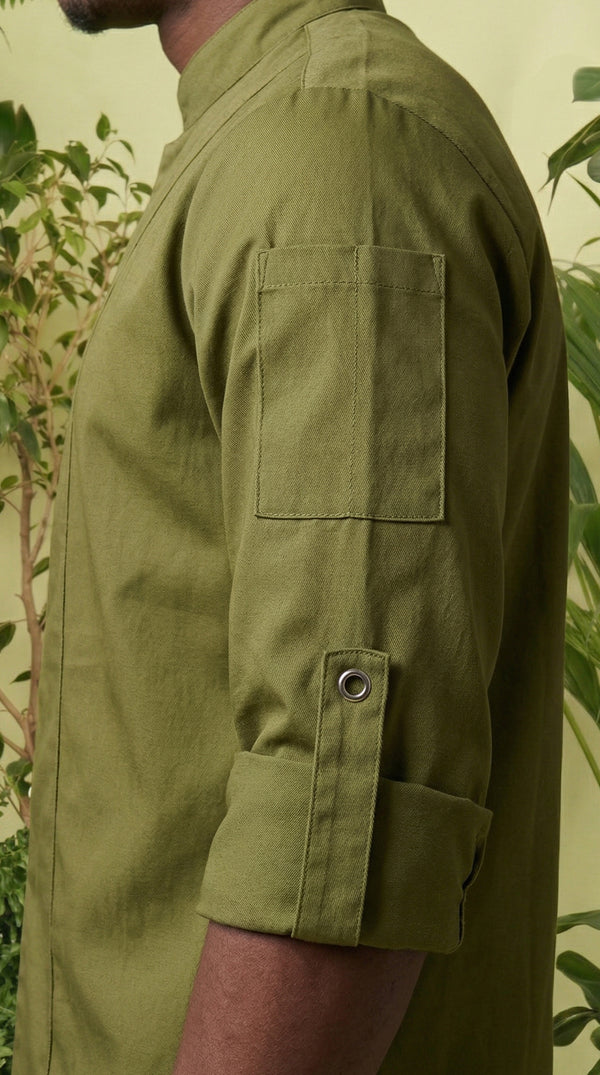 Camisa Chef Gabardina Manga 3/4 Verde Oliva