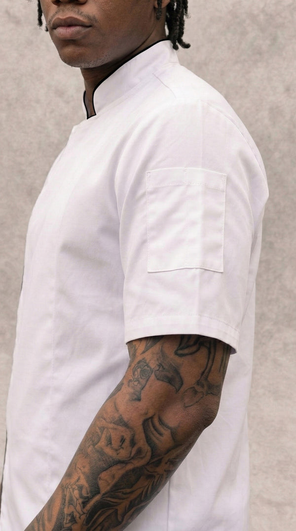 Chaqueta Chef Gabardina Manga Corta Blanca Hombre