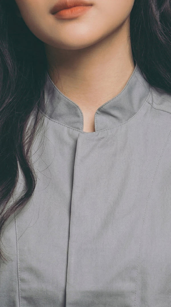 Camisa Chef Gabardina Manga Corta Gris Claro | Monochrom