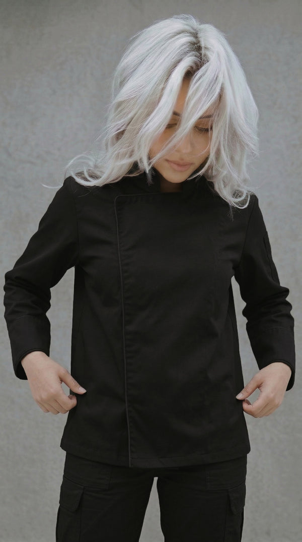 Chaqueta Chef Gabardina Manga 3/4 Negra Mujer