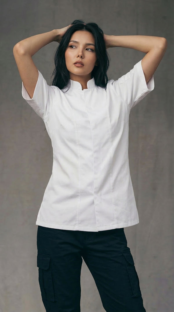 Camisa Chef Gabardina Manga Corta Blanca