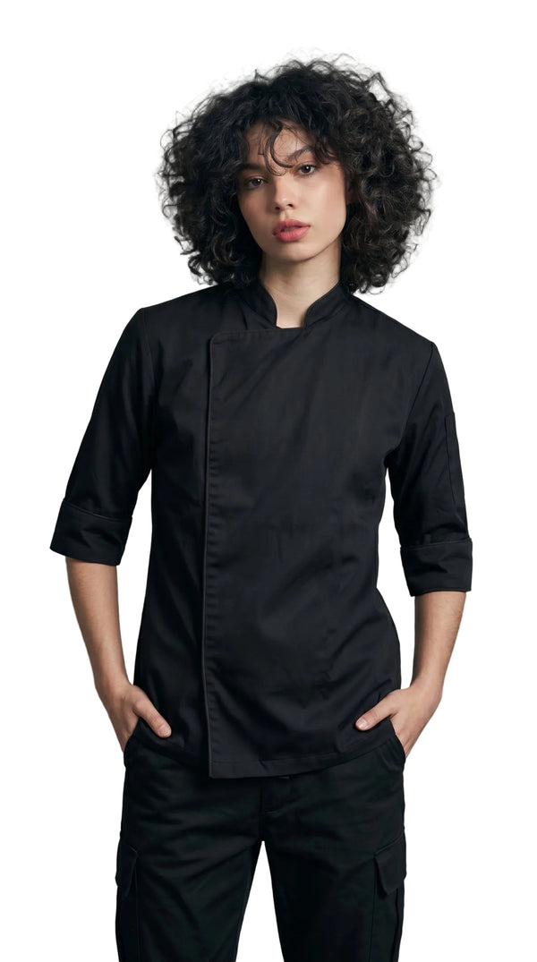 Chaqueta Chef Gabardina Manga 3/4 Negra Mujer | Monochrom