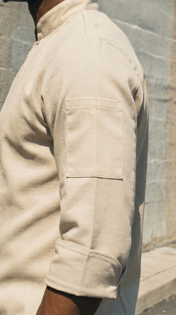 Chaqueta Chef Gabardina Unisex Manga 3/4 Beige