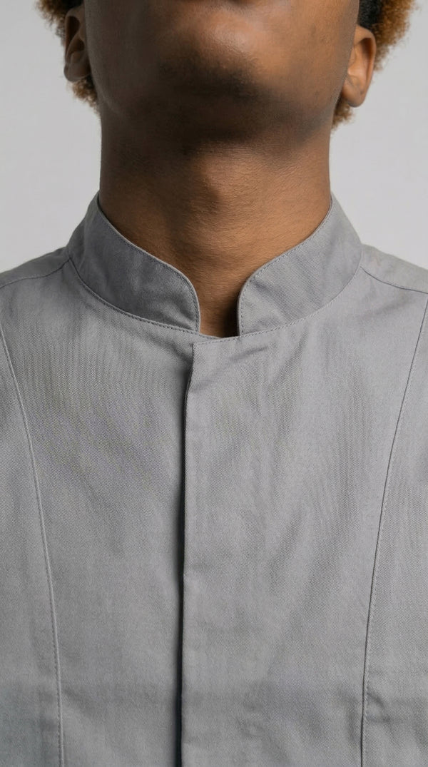 Camisa Chef Gabardina Manga Corta Gris Claro | Monochrom