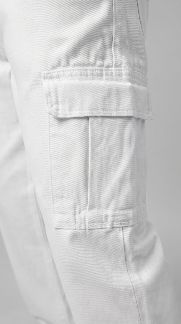 Pantalón Cargo Dril Jogger Unisex Blanco | Monochrom