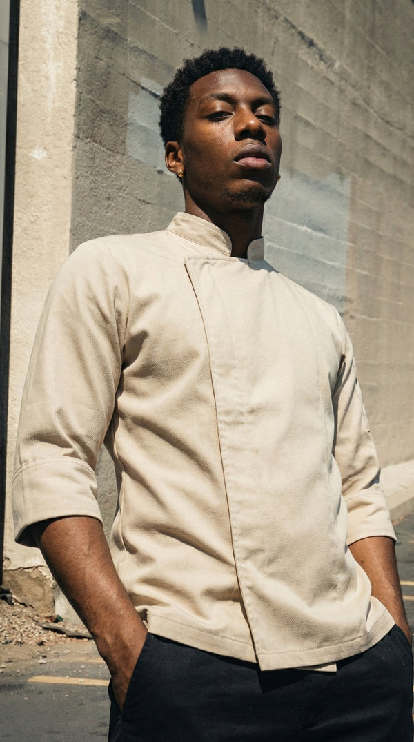 Chaqueta Chef Gabardina Unisex Manga 3/4 Beige