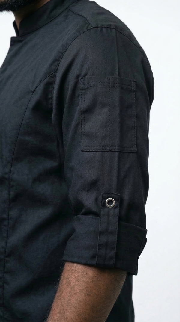 Camisa Chef Gabardina Manga 3/4 Negra