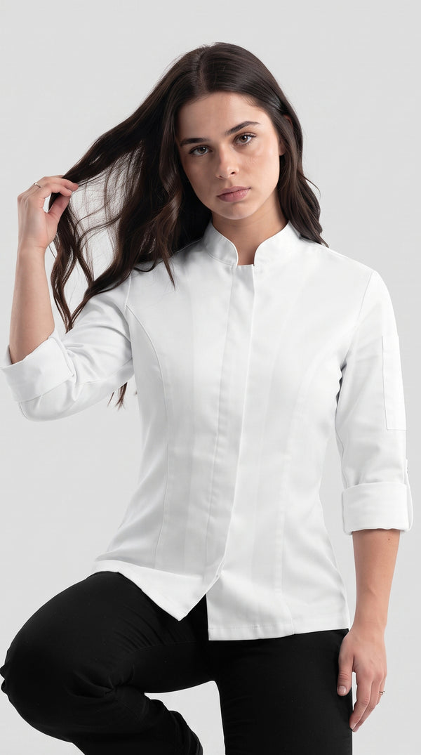 Camisa Chef Gabardina Manga 3/4 Blanca | Monochrom