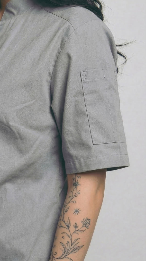 Camisa Chef Gabardina Manga Corta Gris Claro | Monochrom