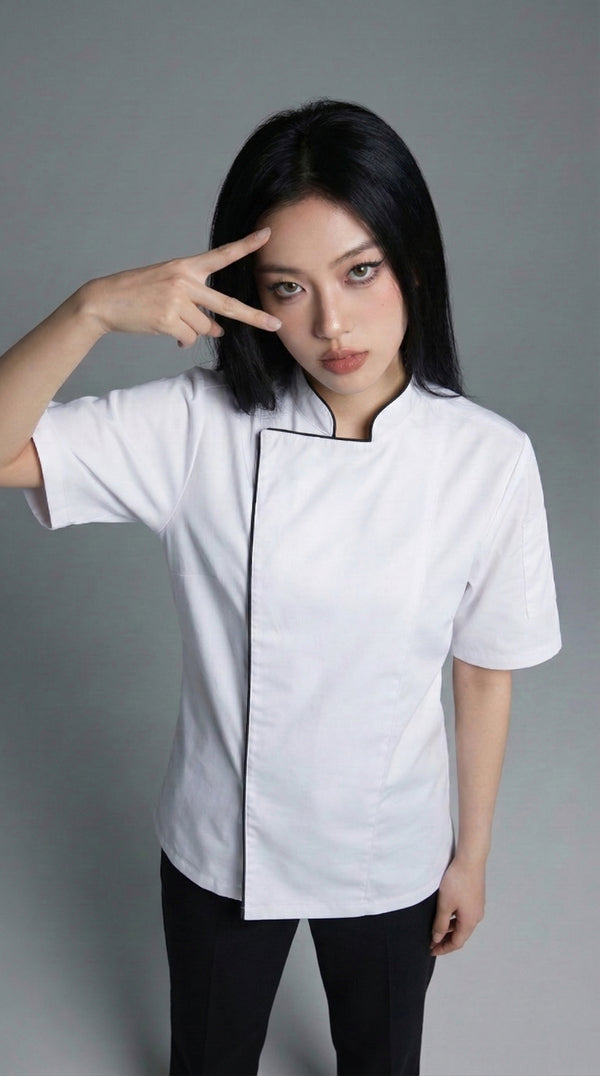 Chaqueta Chef Gabardina Manga Corta Blanca Mujer