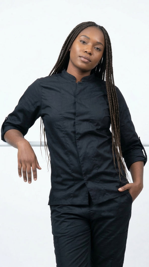 Camisa Chef Gabardina Manga 3/4 Negra