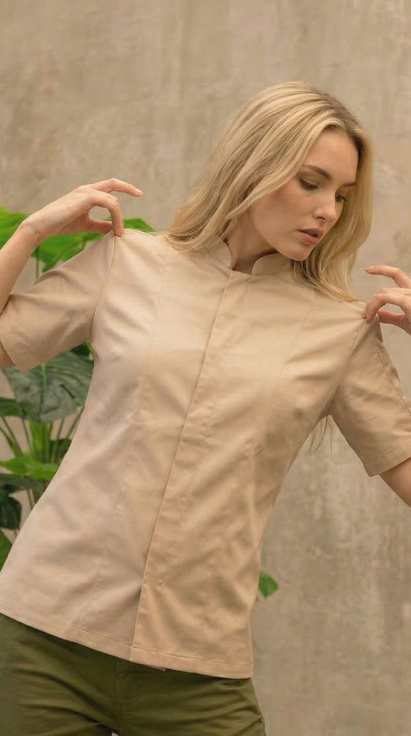 Camisa Chef Gabardina Manga Corta Beige | Jungle to Street