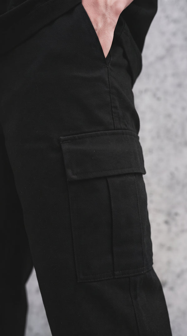 Pantalón Cargo Dril Bota Recta Unisex Negro | Concrete Kitchen