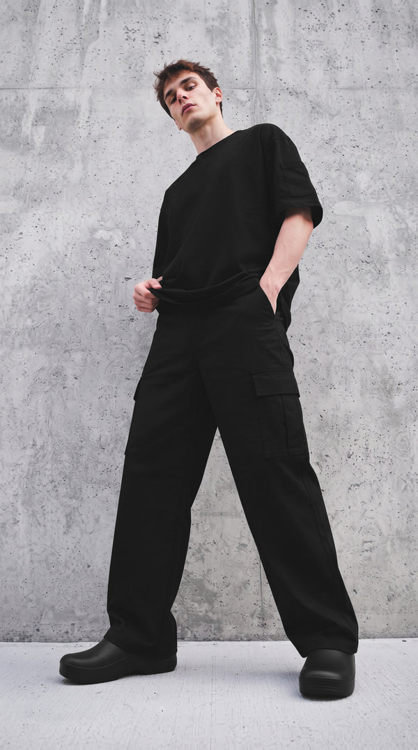 Pantalón Cargo Dril Bota Recta Unisex Negro | Concrete Kitchen