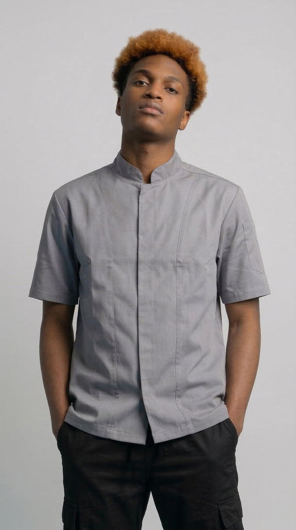 Camisa Chef Gabardina Manga Corta Gris Claro | Monochrom