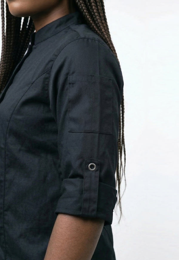 Camisa Chef Manga 3/4 en Gabardina Negra - Unisex
