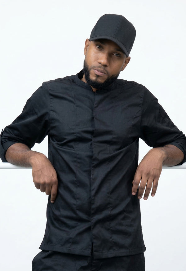 Camisa Chef Manga 3/4 en Gabardina Negra - Unisex
