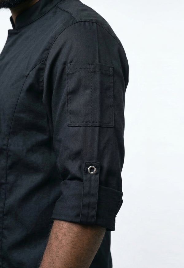 Camisa Chef Manga 3/4 en Gabardina Negra - Unisex