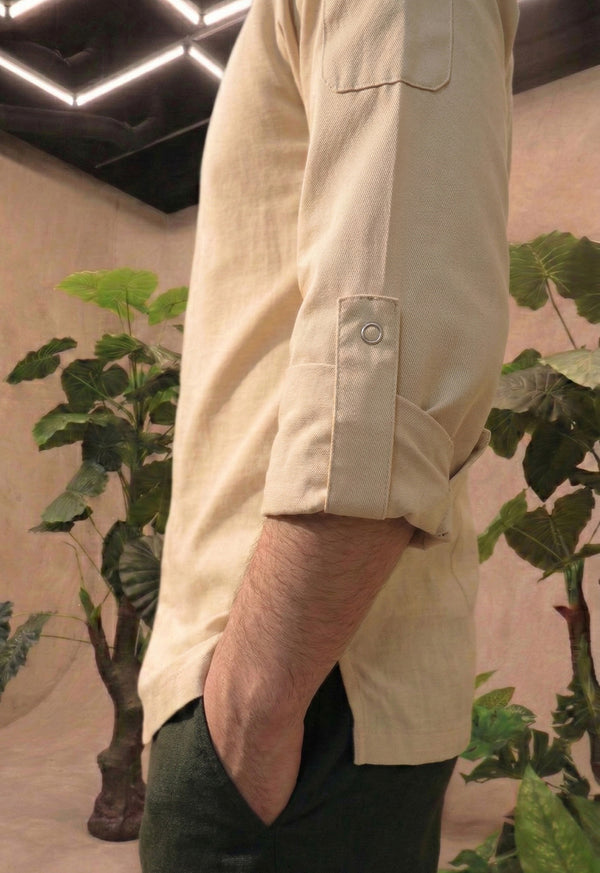 Camisa Chef Manga 3/4 en Gabardina Biege - Unisex