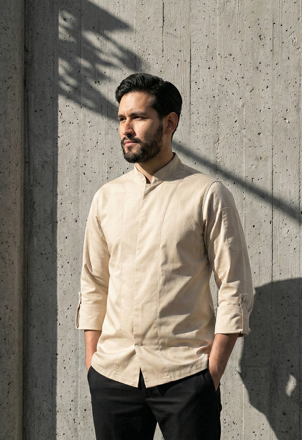Camisa Chef Manga 3/4 en Gabardina Biege - Unisex