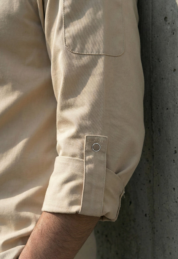Camisa Chef Manga 3/4 en Gabardina Biege - Unisex
