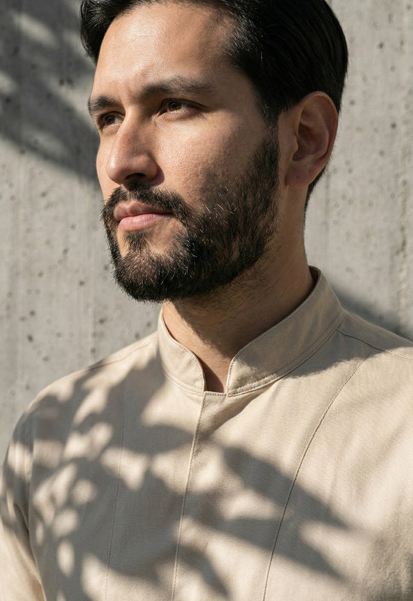 Camisa Chef Manga 3/4 en Gabardina Biege - Unisex