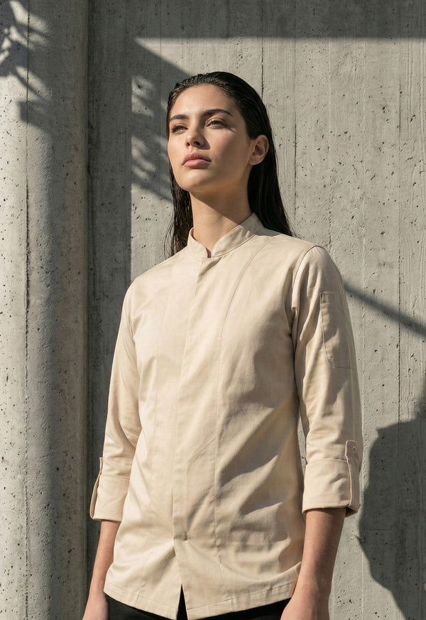 Camisa Chef Manga 3/4 en Gabardina Biege - Unisex