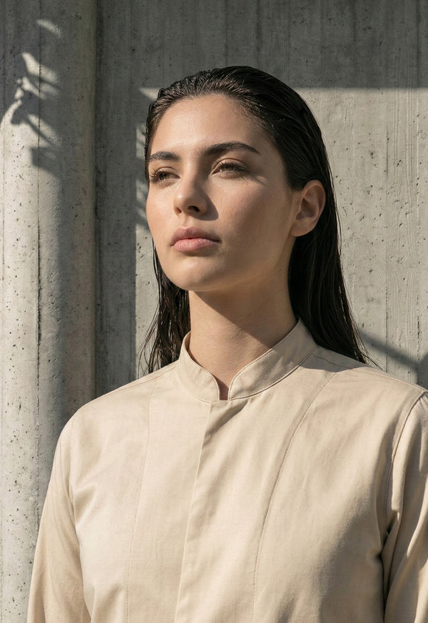 Camisa Chef Manga 3/4 en Gabardina Biege - Unisex