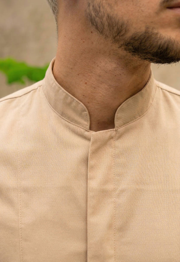 Camisa Chef Manga Corta en Gabardina Beige - Unisex 202