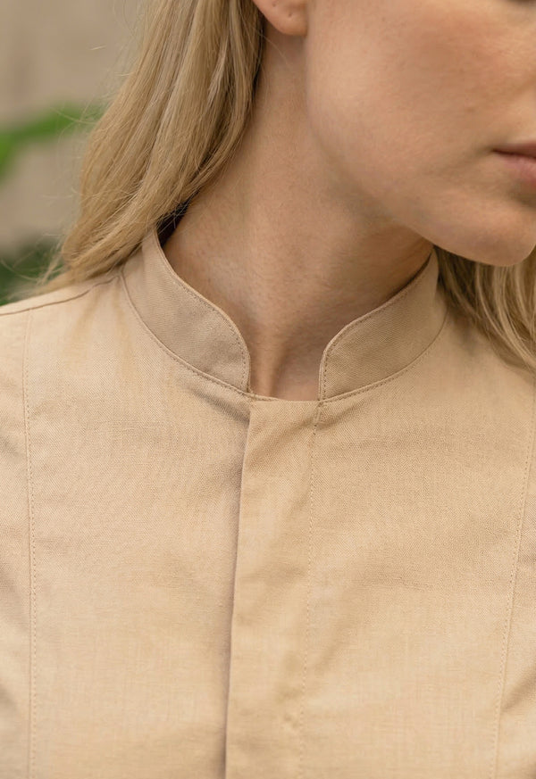 Camisa Chef Manga Corta en Gabardina Beige - Unisex 202