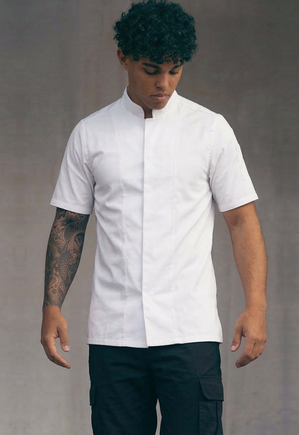 Camisa Chef Manga Corta en Gabardina Blanca - Unisex 202
