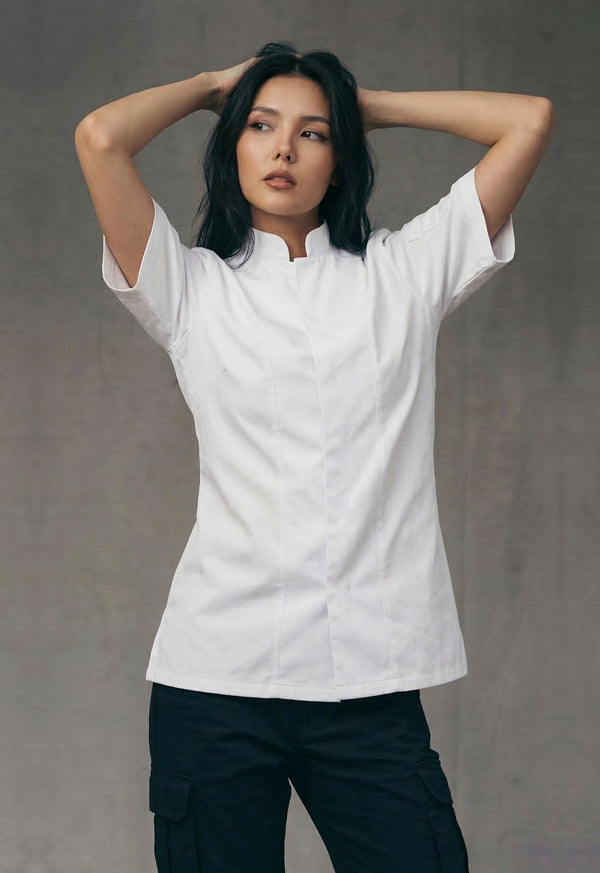 Camisa Chef Manga Corta en Gabardina Blanca - Unisex 202