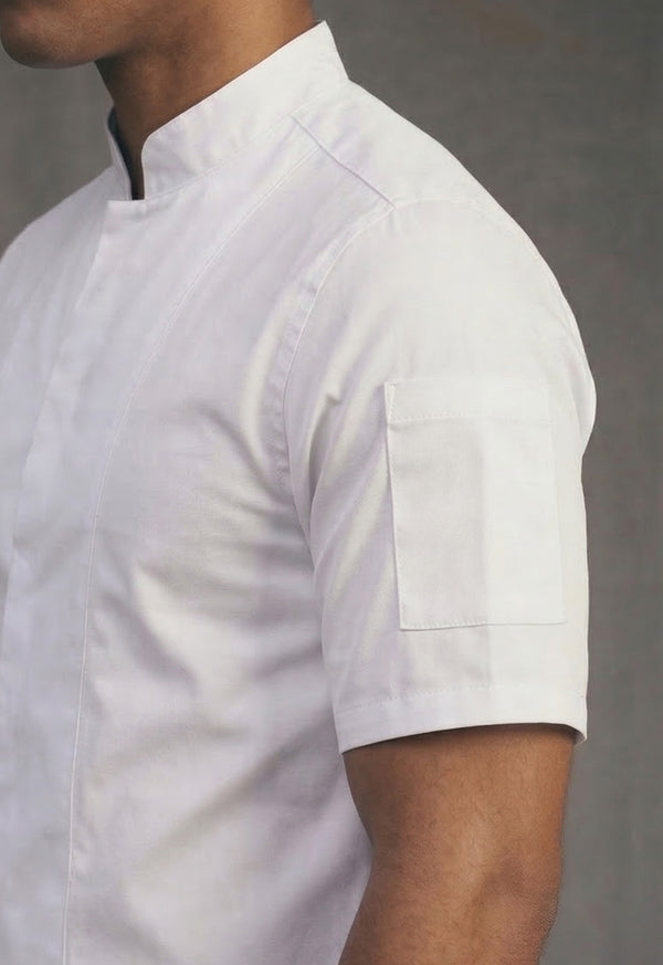Camisa Chef Manga Corta en Gabardina Blanca - Unisex 202