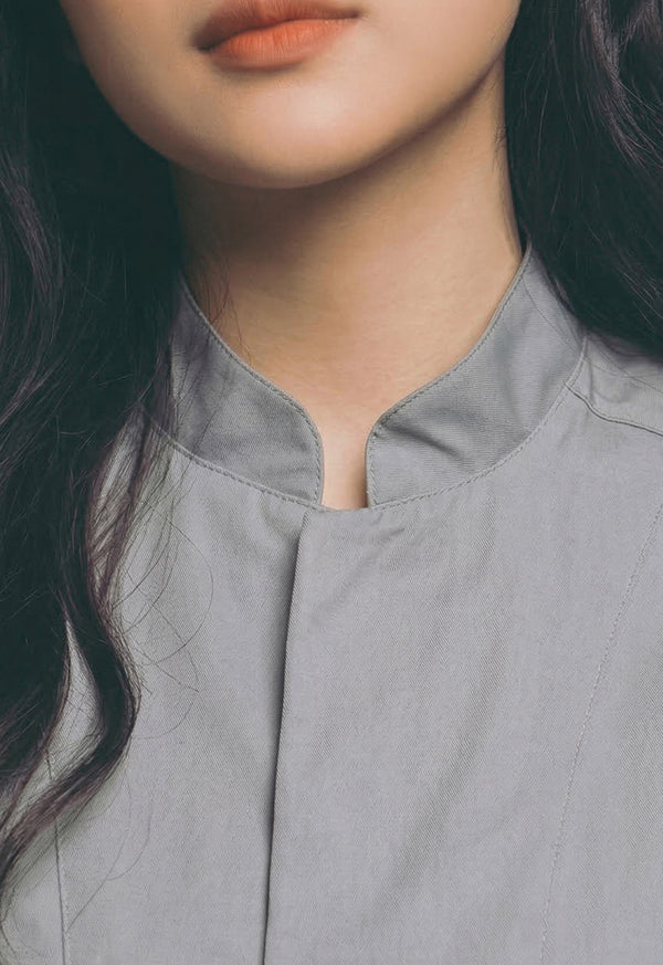 Camisa Chef Manga Corta en Gabardina Gris - Unisex