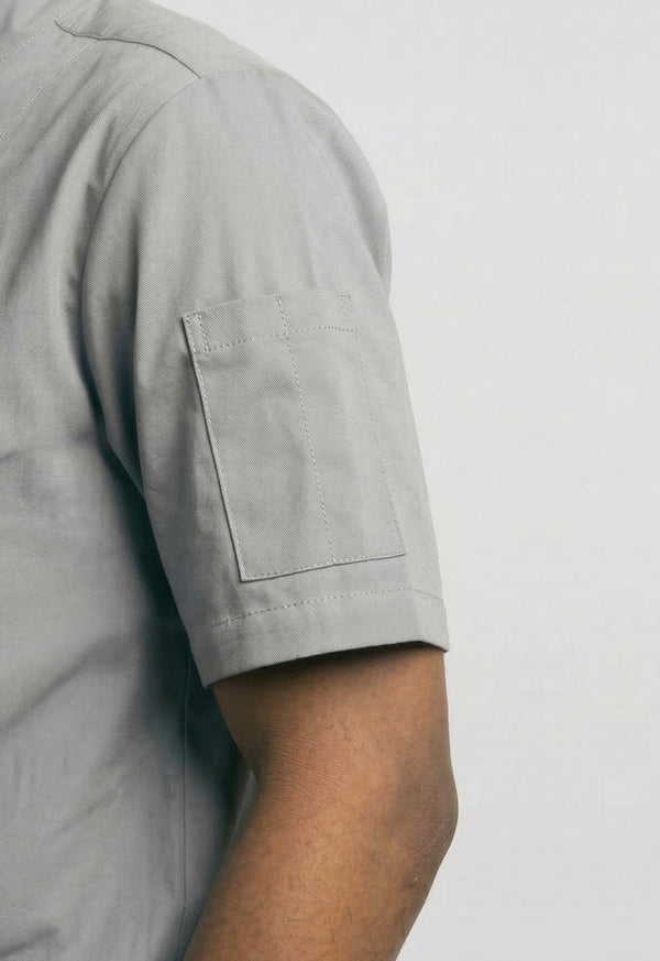 Camisa Chef Manga Corta en Gabardina Gris - Unisex