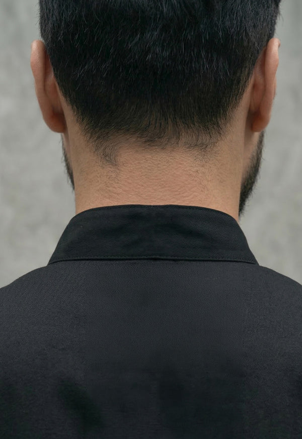 Camisa Chef Manga Corta en Gabardina Negra - Unisex