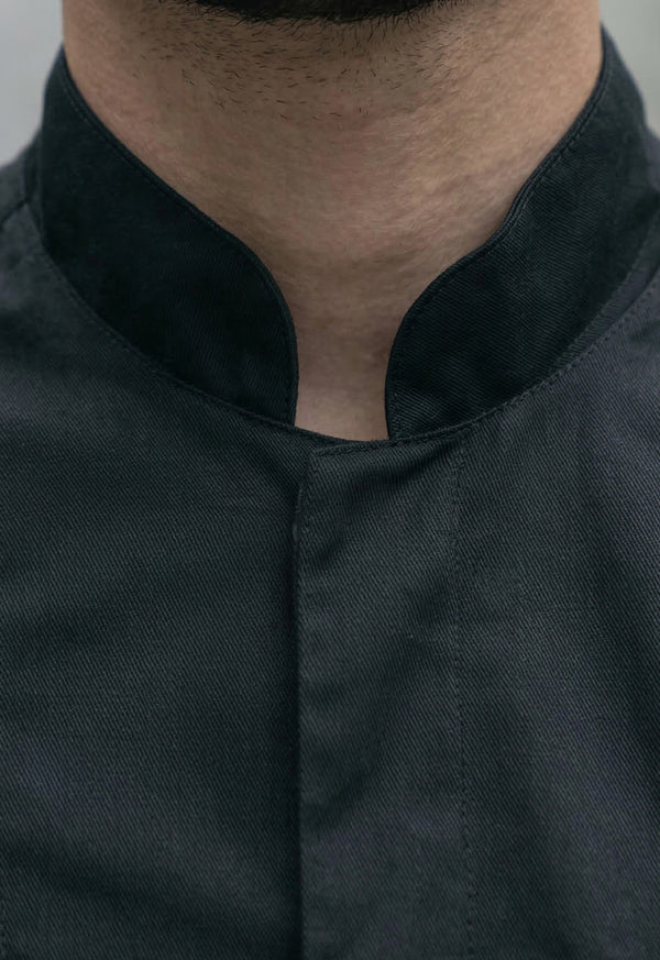 Camisa Chef Manga Corta en Gabardina Negra - Unisex