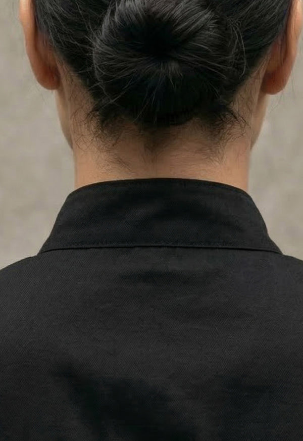 Camisa Chef Manga Corta en Gabardina Negra - Unisex