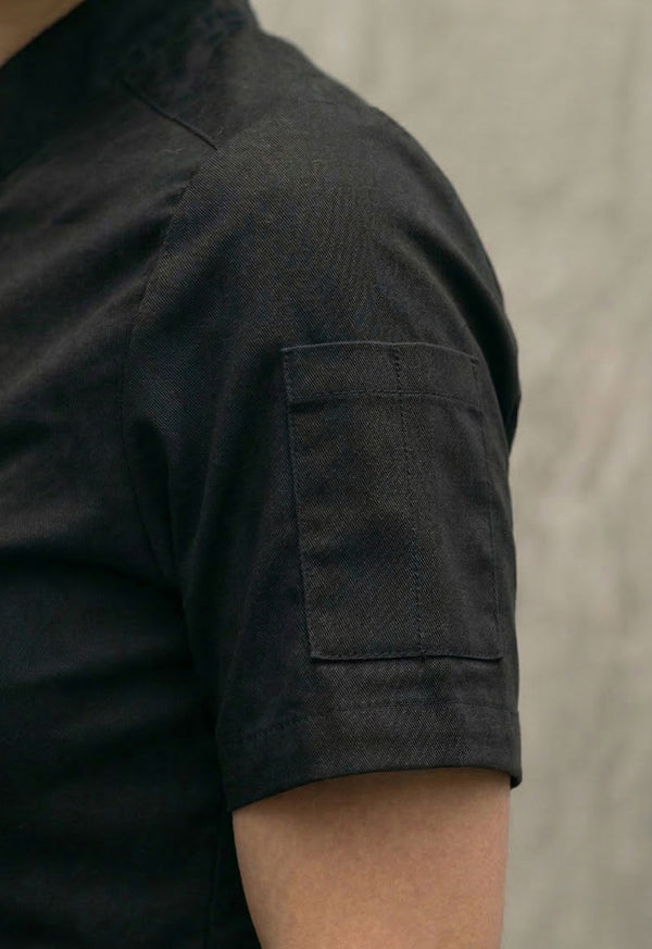 Camisa Chef Manga Corta en Gabardina Negra - Unisex