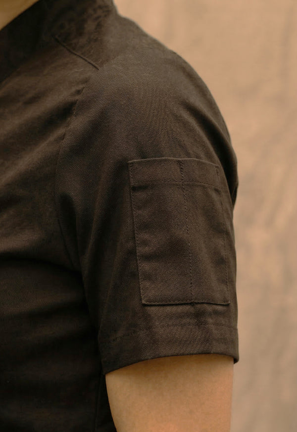 Camisa Chef Manga Corta en Gabardina Negra - Unisex