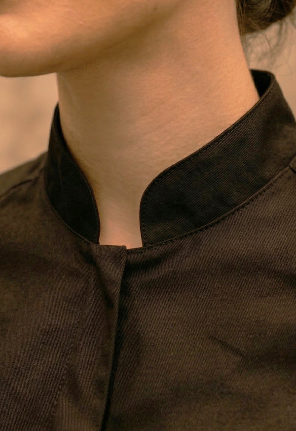 Camisa Chef Manga Corta en Gabardina Negra - Unisex