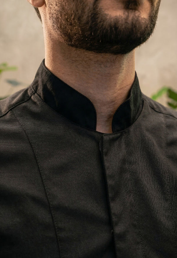 Camisa Chef Manga Corta en Gabardina Negra - Unisex