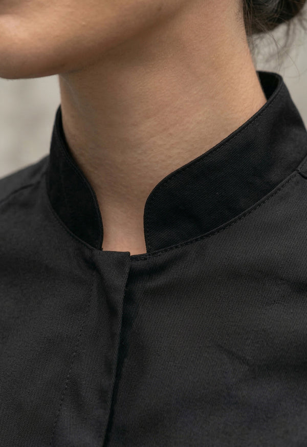 Camisa Chef Manga Corta en Gabardina Negra - Unisex