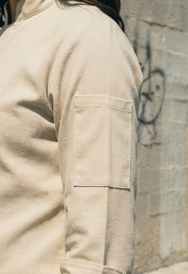 Chaqueta Chef Manga 3/4 en Gabardina Beige - Unisex 200