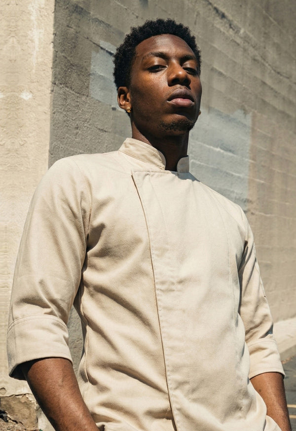Chaqueta Chef Manga 3/4 en Gabardina Beige - Unisex 200