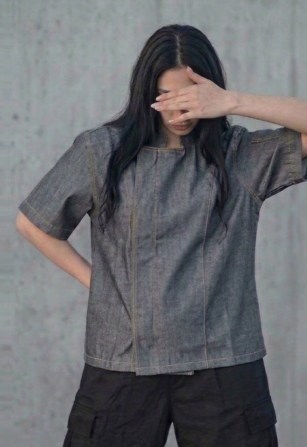 Chaqueta Chef Manga Corta en Gabardina Jean - Unisex 203