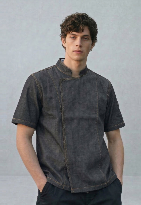Chaqueta Chef Manga Corta en Gabardina Jean - Unisex 203
