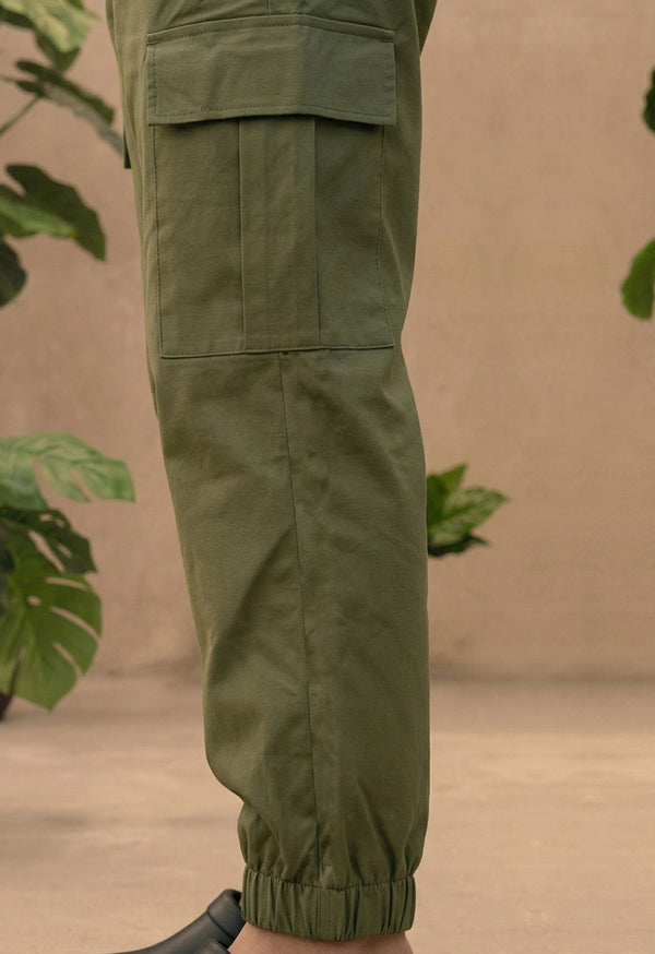 Pantalón Cargo en Dril Jogger Verde Oliva - Unisex